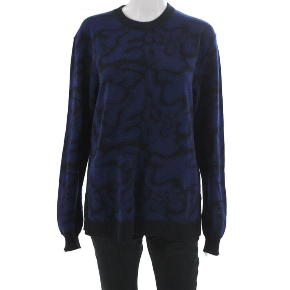Julien David Womens Pullover Sweater Blue Geometric Wool Crew Neck Size L